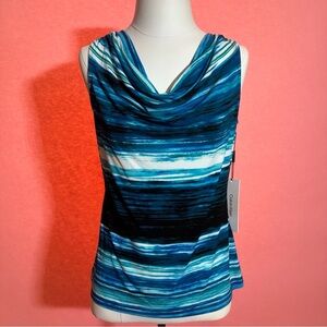 NWT Calvin Klein Blue Striped Cowl Neck Sleeveless Blouse